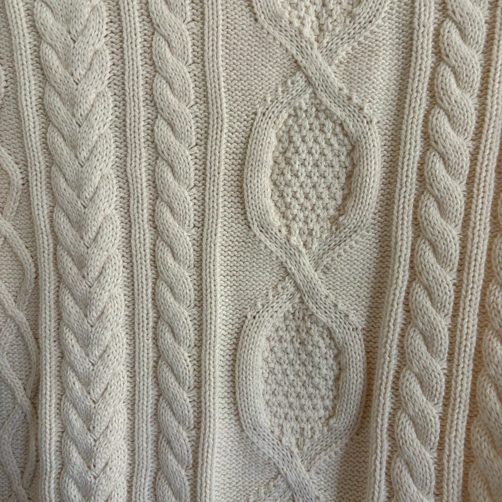 L.L Bean Cream Cable Knit Sweater Women’s Size L 100% Organic Cotton Fisherman - Picture 5 of 8